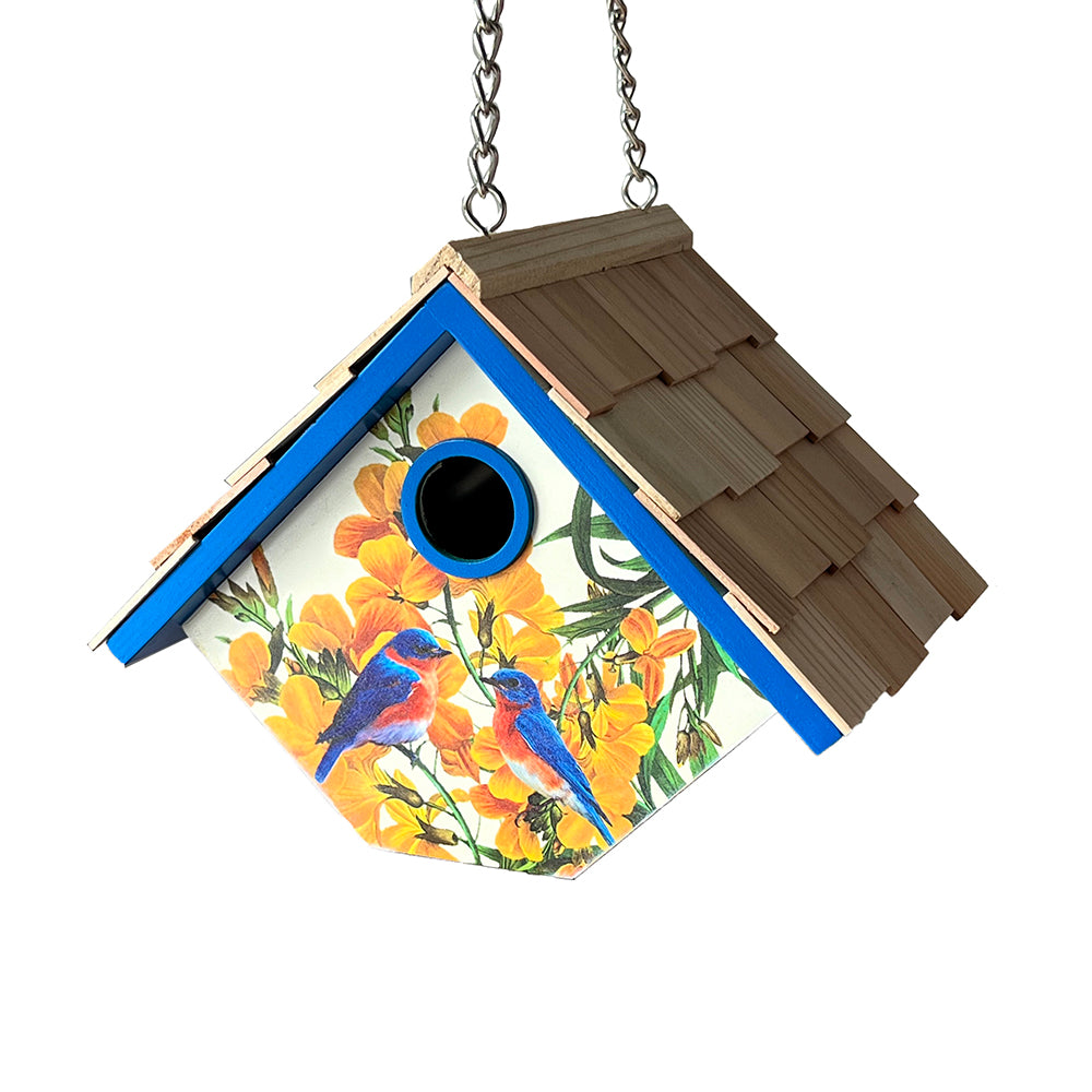 Printed Wren Birdhouse - Bluebirds & Camellia Print