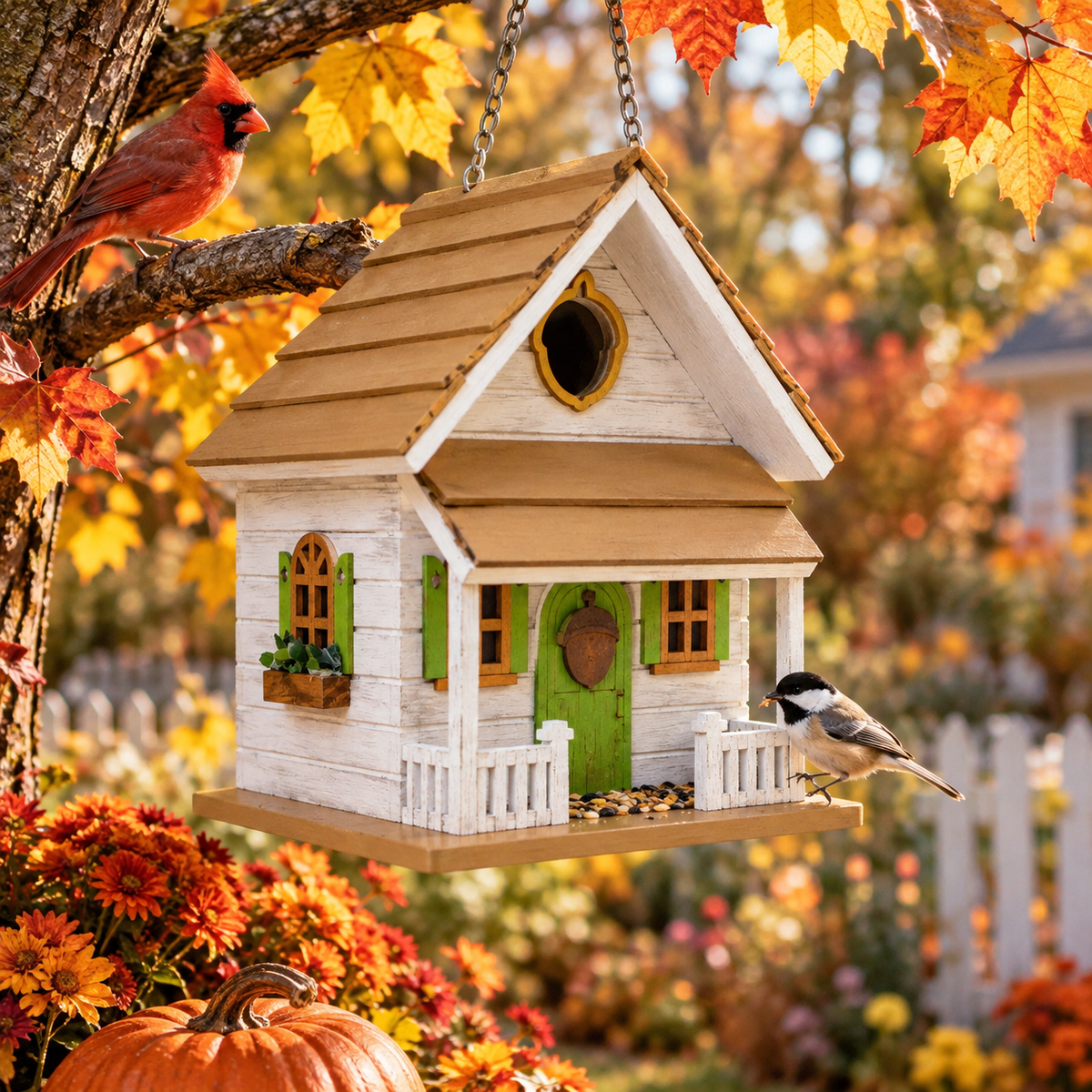 Squirrel Cottage Birdhouse - White