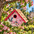 Printed Wren Birdhouse - Cherry Blossom & Chickadee Print