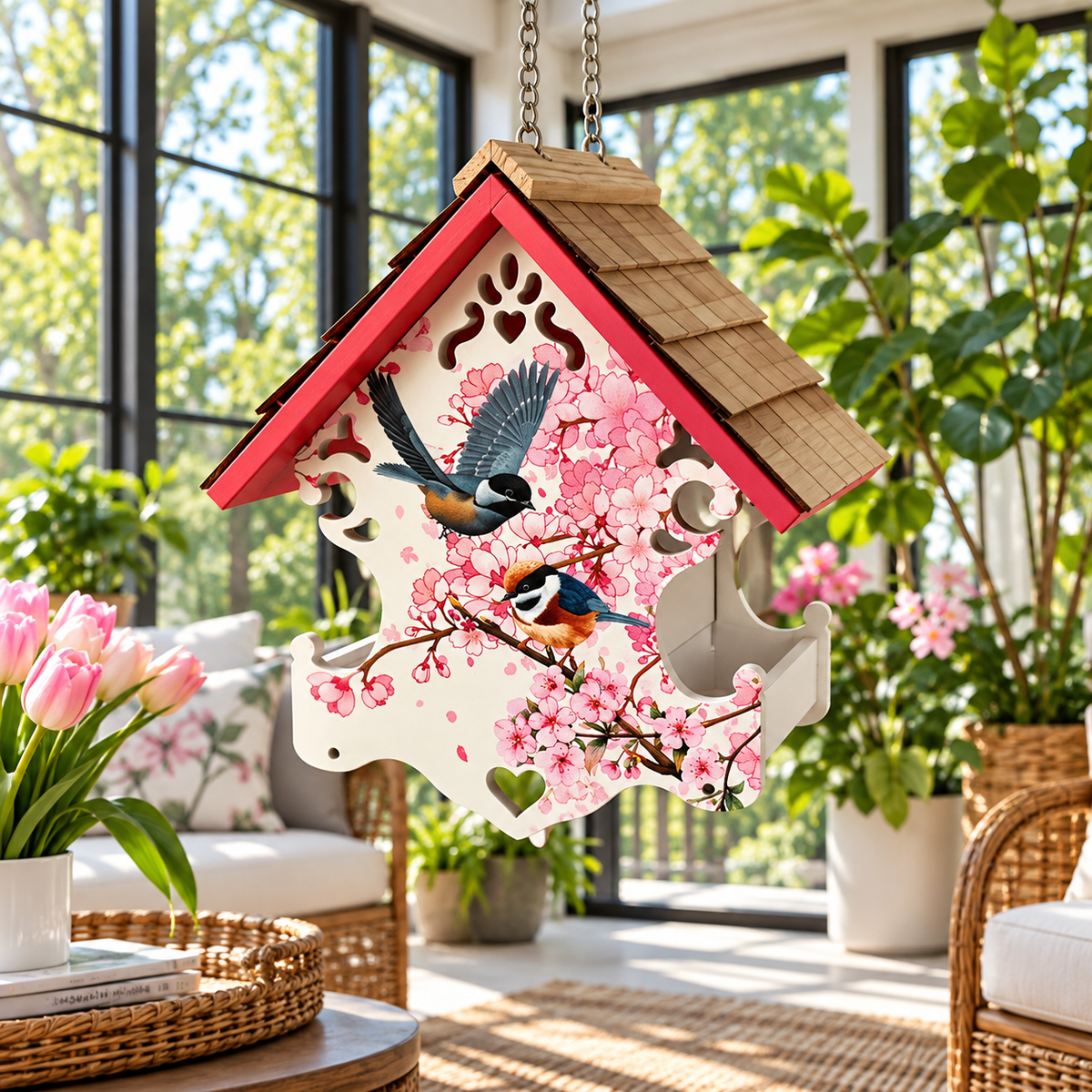 Love Nest Bird Feeder - Cherry Blossom & Chickadee Print