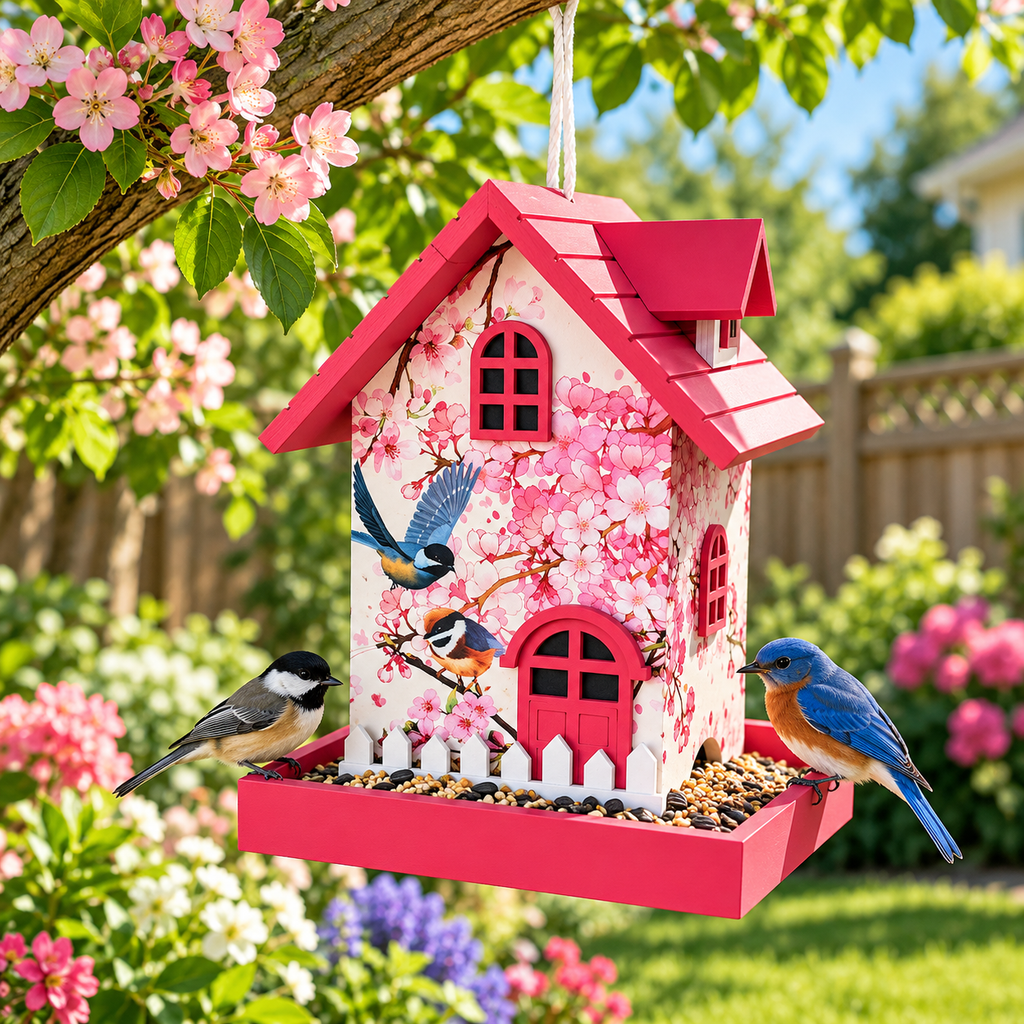 Homestyle Bird Feeder - Cherry Blossom & Chickadee Print