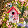 Standard Cottage Birdhouse - Cherry Blossom & Chickadee Print