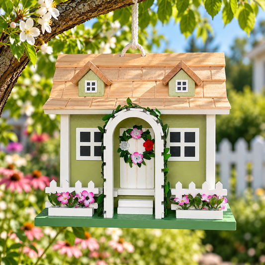 Park Villa Cottage Birdhouse - Sage Green