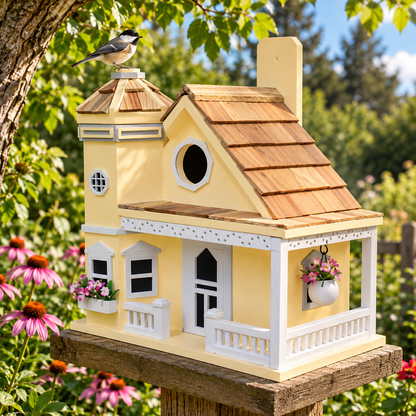 Flower Pot Cottage Birdhouse - Yellow