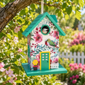 Garden Flower Cottage with Metal Bird Birdhouse