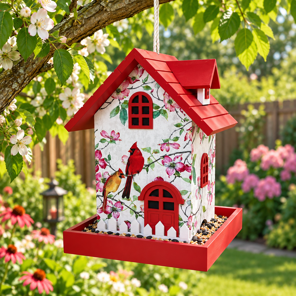 Homestyle Bird Feeder With Cardinals & Dogwood Print