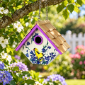 Printed Wren Birdhouse - Goldfinch & Clematis Print