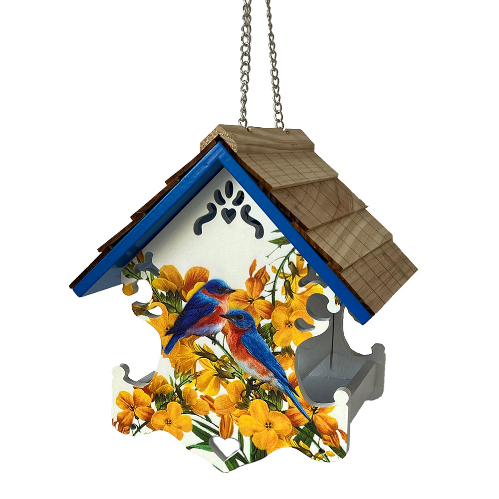 Love Nest Bird Feeder - Bluebirds & Camellia Print