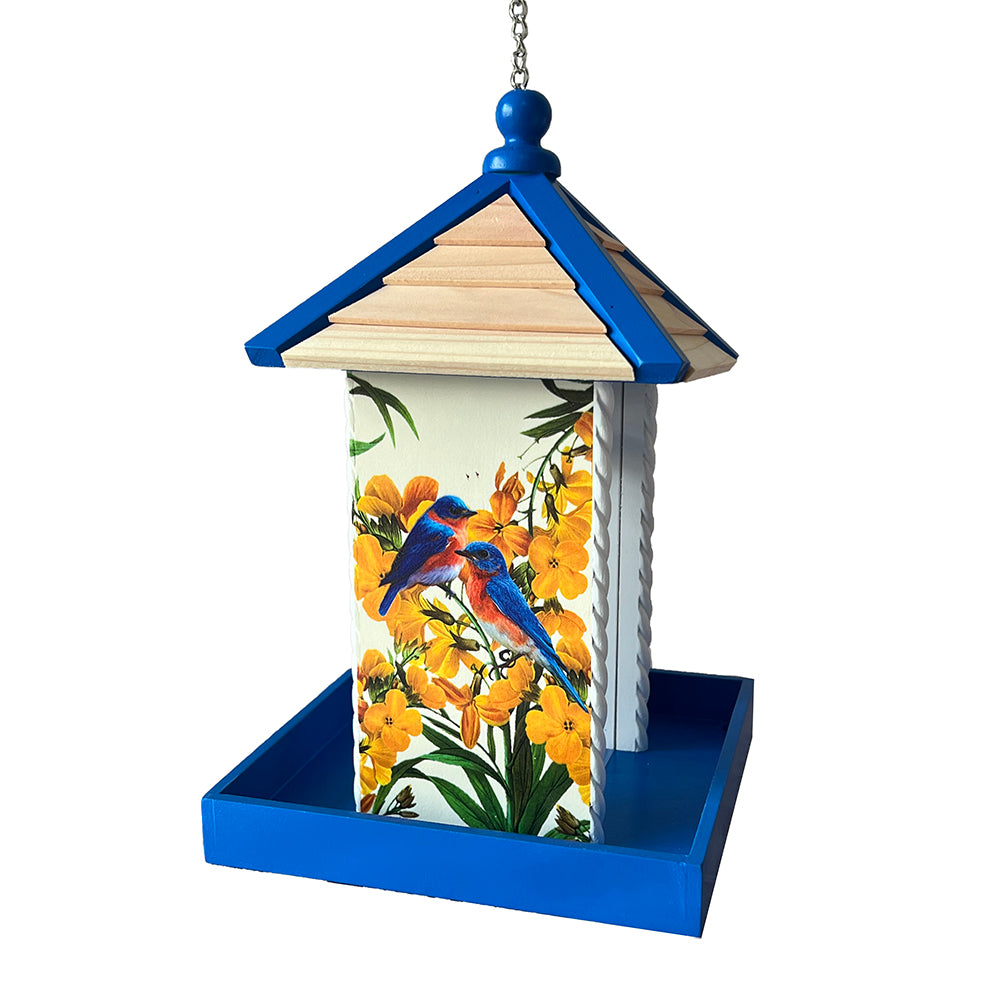 Townhouse Bird Feeder - Bluebirds & Camellia Print