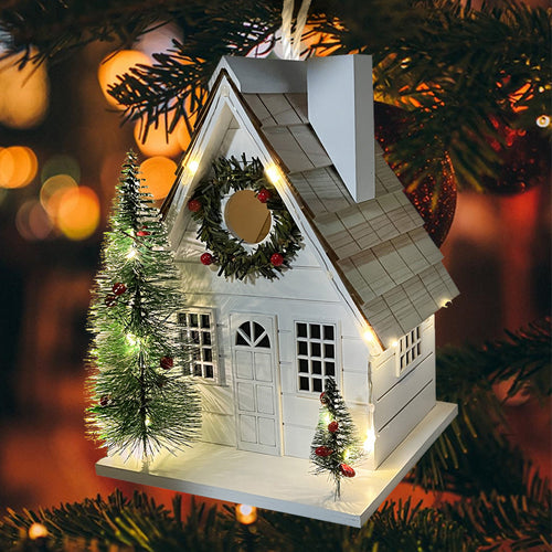 Christmas Cabin with LED Lights – decorative birdhouse