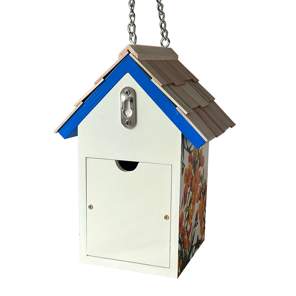 Standard Cottage Birdhouse - Bluebirds With Camellia Print