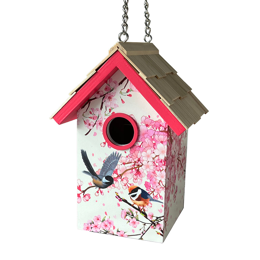 Standard Cottage Birdhouse - Cherry Blossom & Chickadee Print