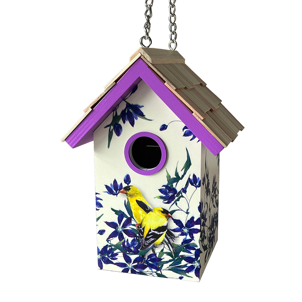 Standard Cottage Birdhouse - Goldfinch & Clematis Print