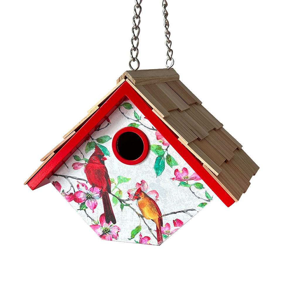 Printed Wren Birdhouse - Cardinals & Dogwood Print