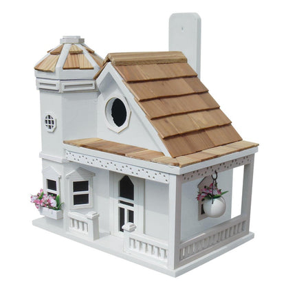 Flower Pot Cottage Birdhouse - White