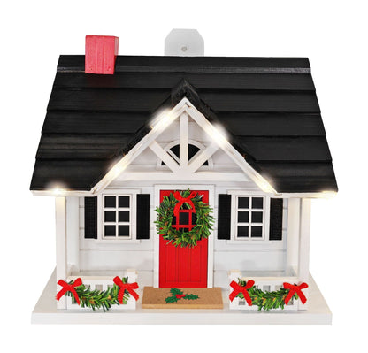 Caroler's Cape Cottage Birdhouse w/LED Lights - White