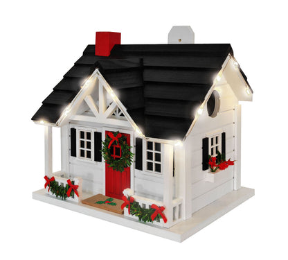 Caroler's Cape Cottage Birdhouse w/LED Lights - White