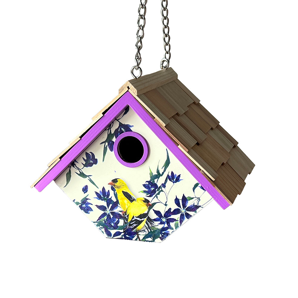 Printed Wren Birdhouse - Goldfinch & Clematis Print