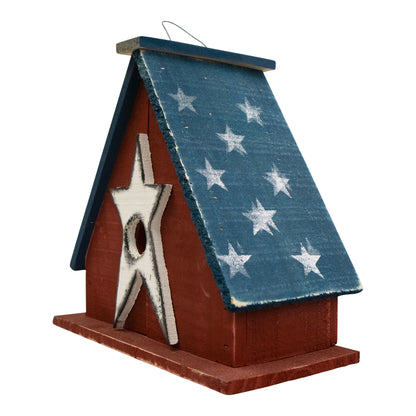 Ticonderoga Hanging Birdhouse with Stars - Wooden Roof