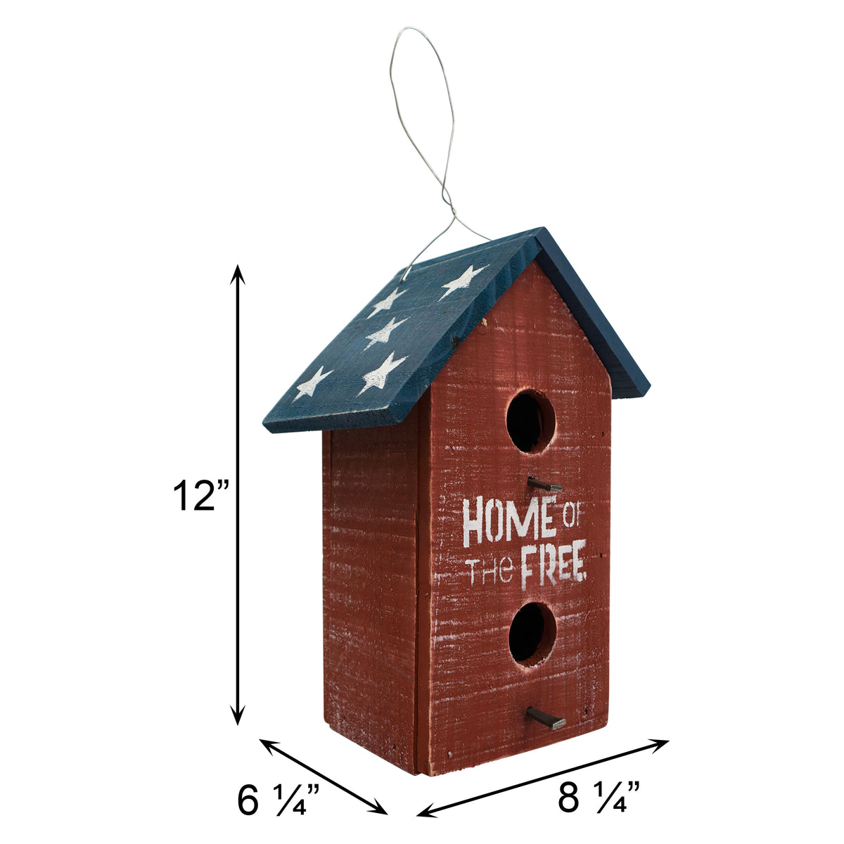 Concord Hanging Birdhouse Wooden Roof with Stars - Home Of The Free