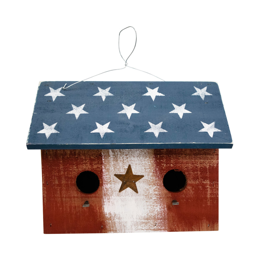 Bunker Hill Birdhouse - 2 Hole - With Stars Wooden Roof - Americana Stars