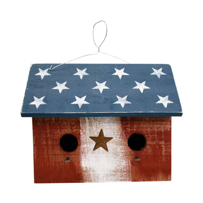 Bunker Hill Birdhouse - 2 Hole - With Stars Wooden Roof - Americana Stars
