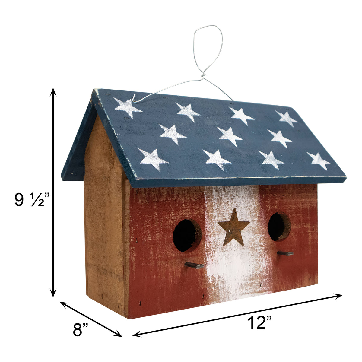 Bunker Hill Birdhouse - 2 Hole - With Stars Wooden Roof - Americana Stars