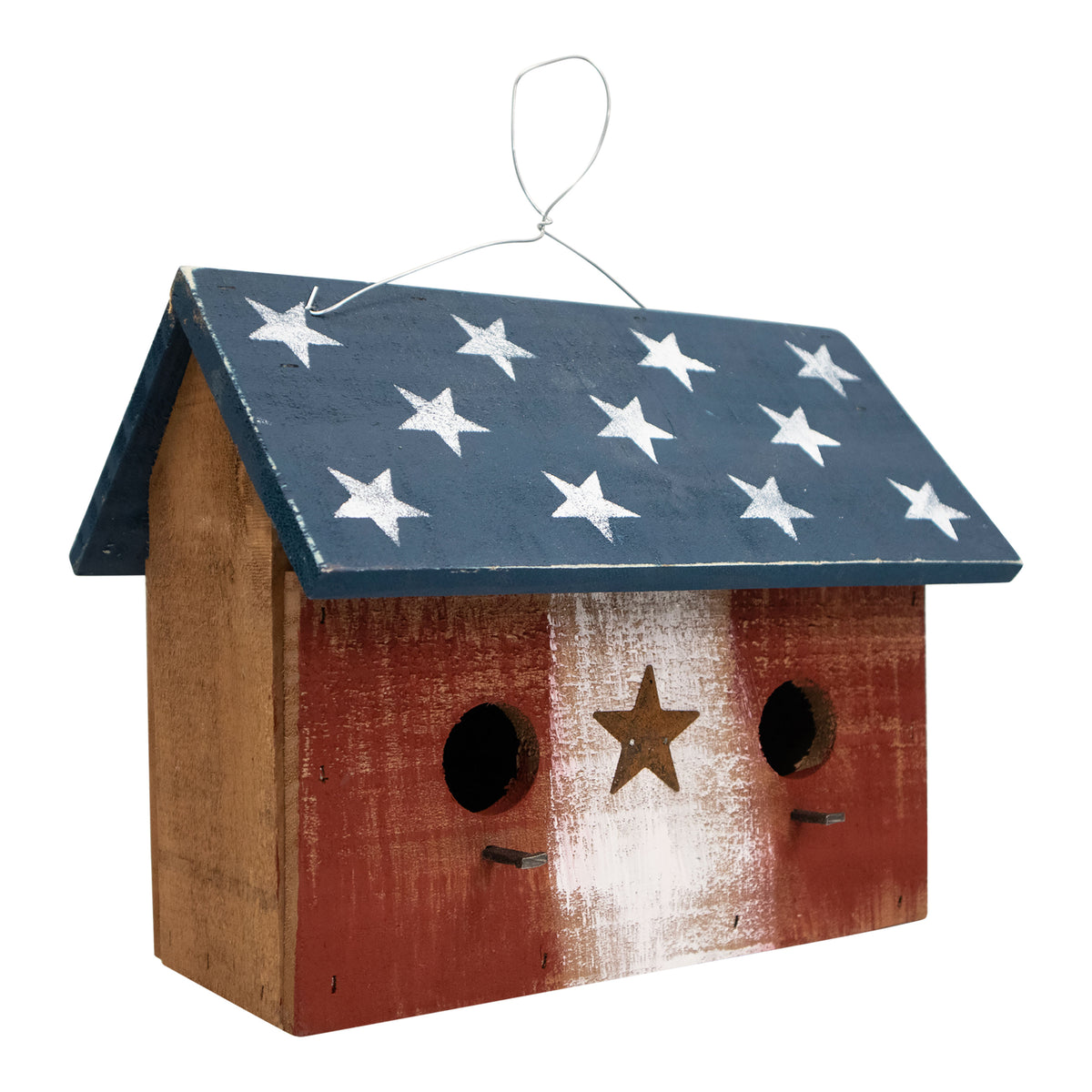 Bunker Hill Birdhouse - 2 Hole - With Stars Wooden Roof - Americana Stars