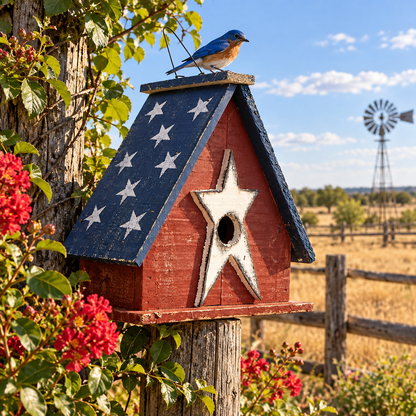 Ticonderoga Hanging Birdhouse with Stars - Wooden Roof