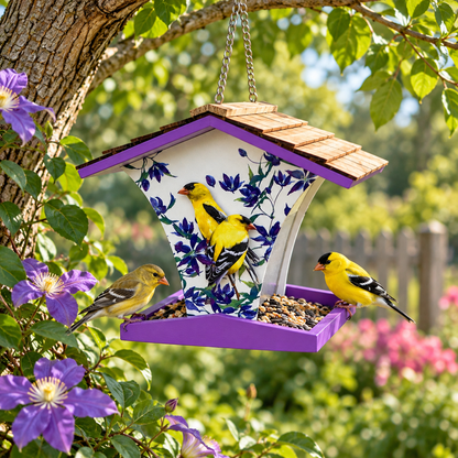 Happy Hopper Bird Feeder - Goldfinch & Clematis Print