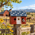 Bunker Hill Birdhouse - 2 Hole - With Stars Wooden Roof - Americana Stars