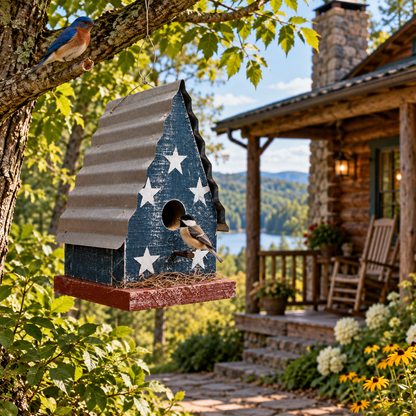 Yorktown (Barn) Hanging Birdhouse with Stars Metal Roof - Americana Stars
