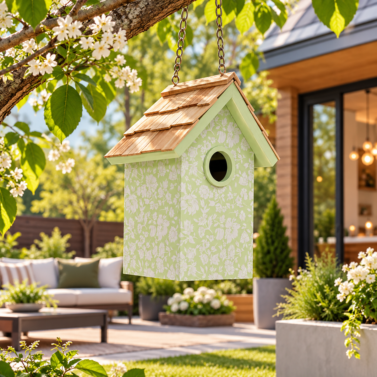 Laura Ashley Heirloom Ditzy Garden Birdhouse - Mint Green