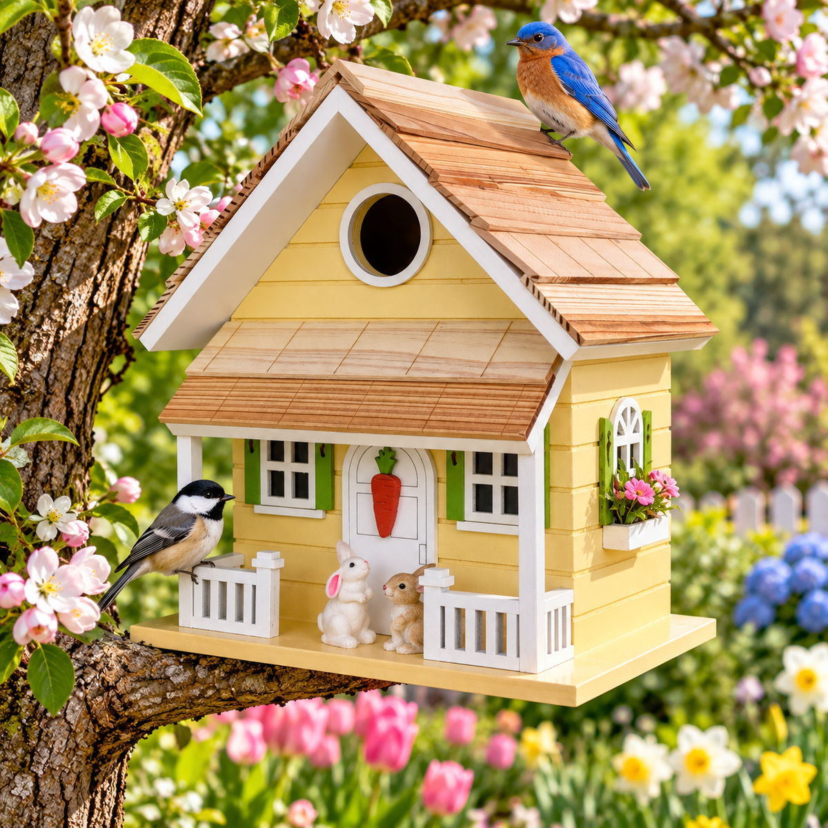 Bunny House Birdhouse - Yellow