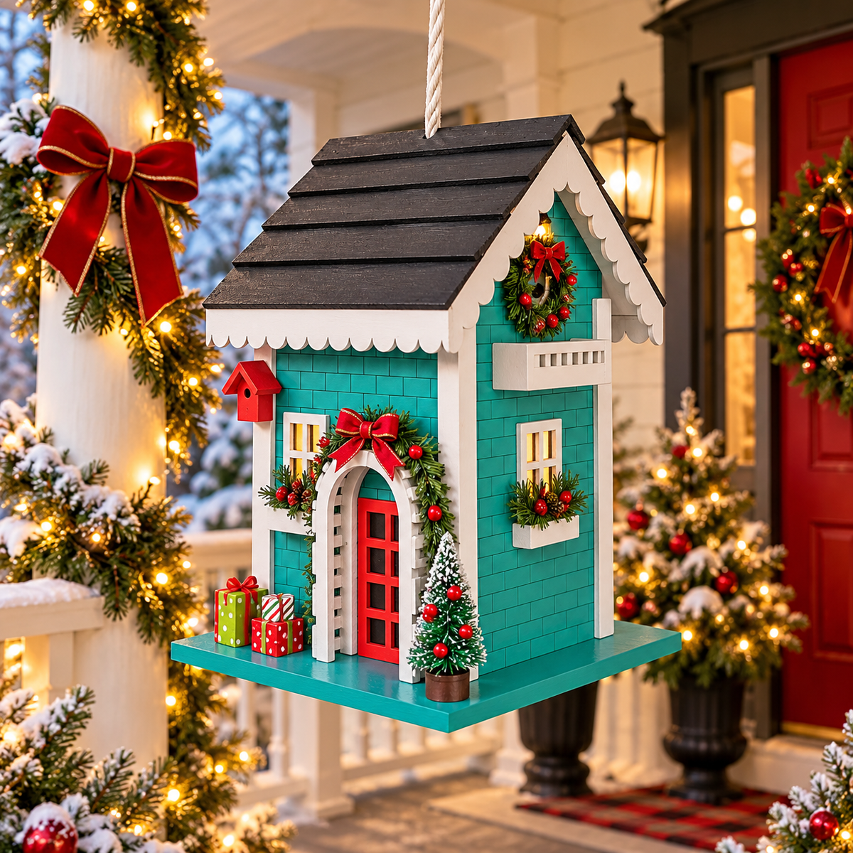 Christmastime Caretaker's Cottage Birdhouse